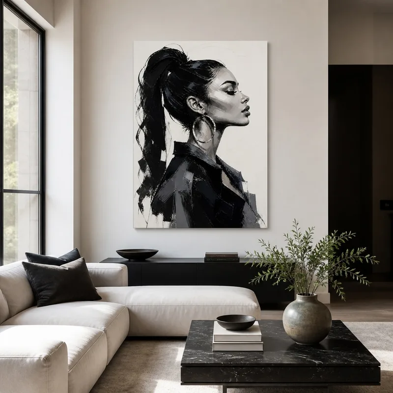 Quadro moderno ritratto profilo nero e bianco