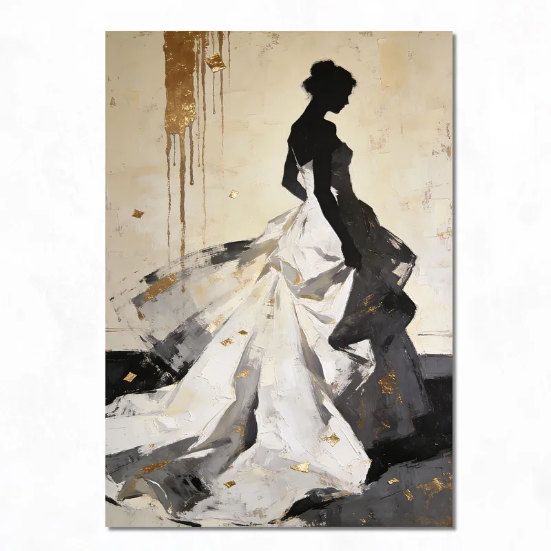 Lienzo artistico silueta elegante en vestido blanco