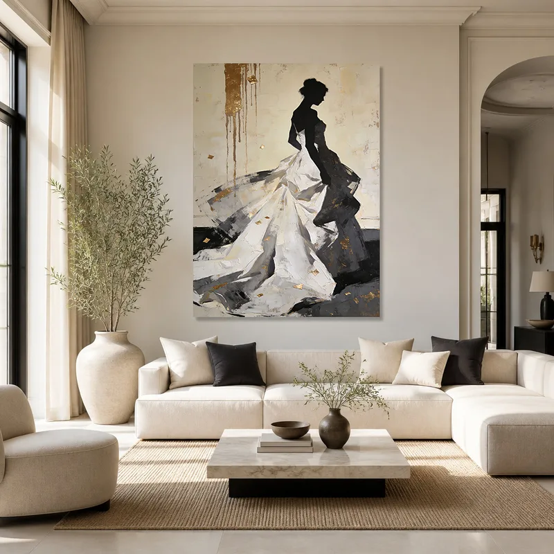 Lienzo artistico silueta elegante en vestido blanco