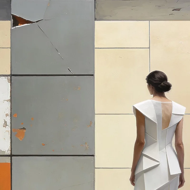 Impresion en lienzo mujer con vestido blanco