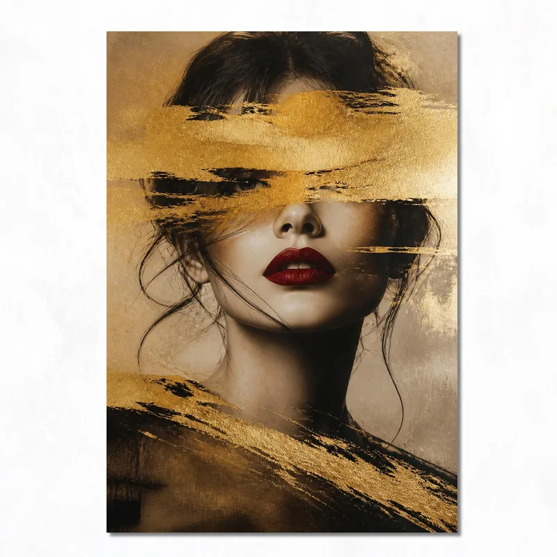 Impresion en lienzo mujer elegante con labios rojos