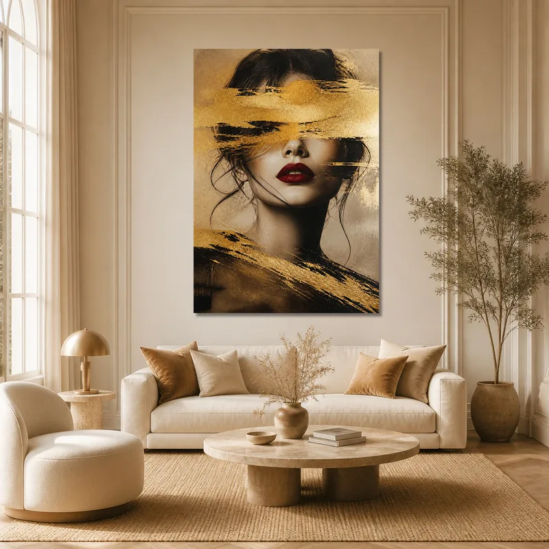 Impresion en lienzo mujer elegante con labios rojos
