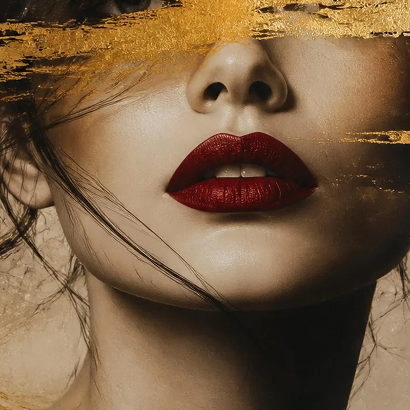 Impresion en lienzo mujer elegante con labios rojos