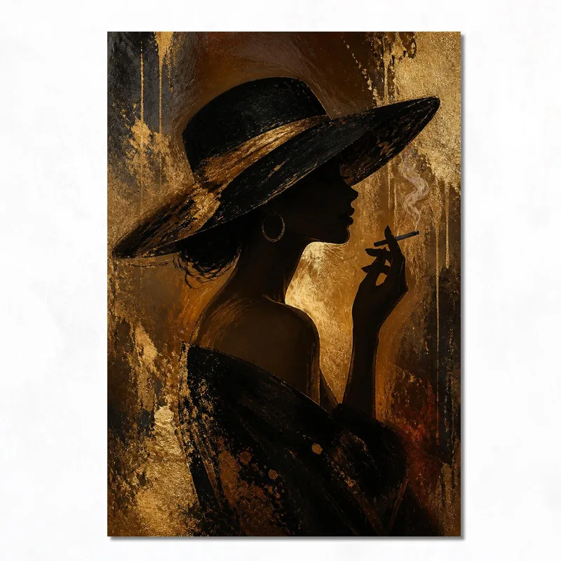 Silhouette di Cappello Dorato quadro moderno su tela