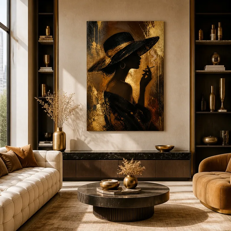 Silhouette di Cappello Dorato quadro moderno su tela
