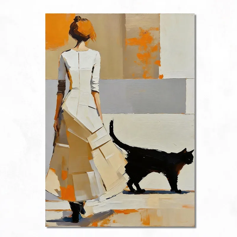 Quadro su tela donna con gatto nero