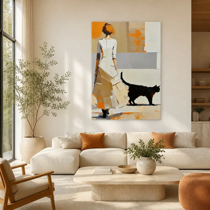 Quadro su tela donna con gatto nero