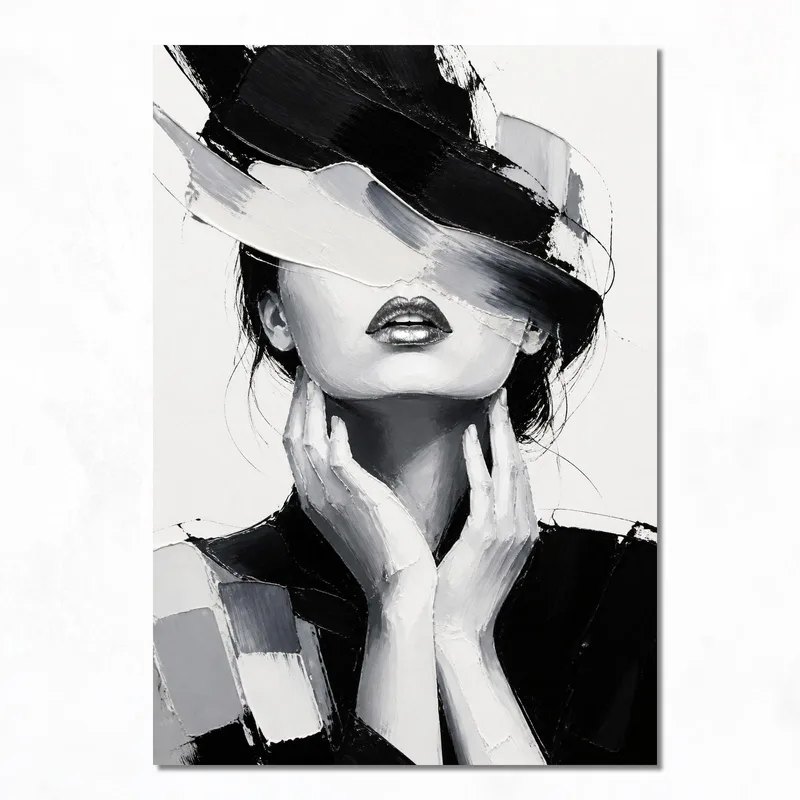 Impresion en lienzo retrato abstracto monocromo