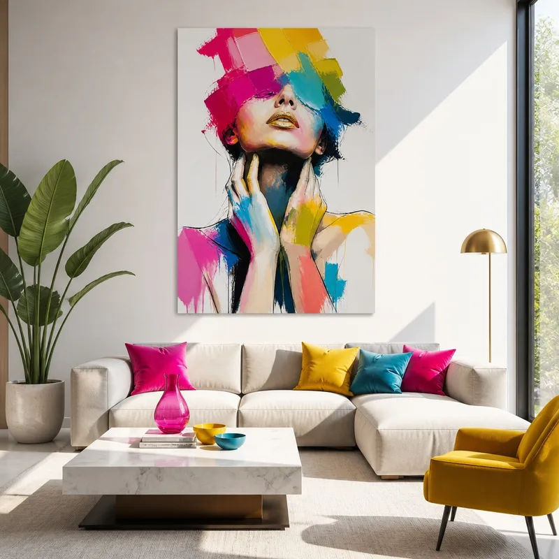 Toile artistique portrait abstrait coloré