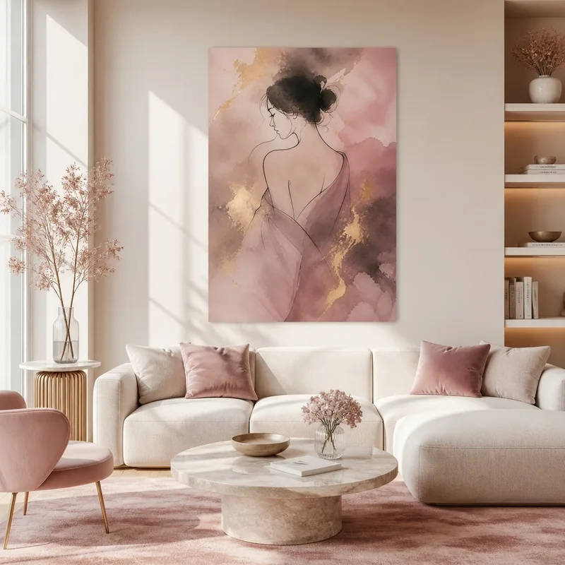 Modern canvas abstract woman in soft pink