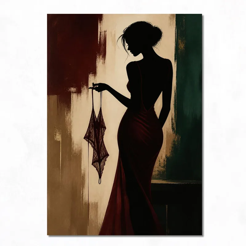 Lienzo artistico silueta de mujer con vestido rojo