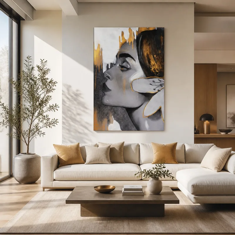 Quadro moderno profilo femminile con accento floreale