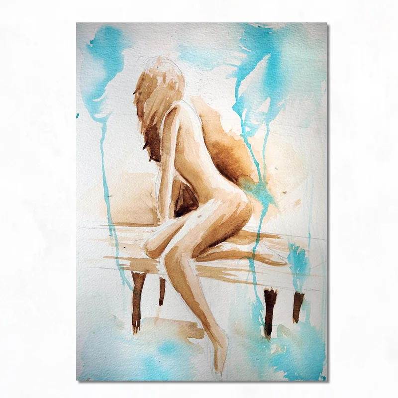 Toile artistique figure nue en aqua