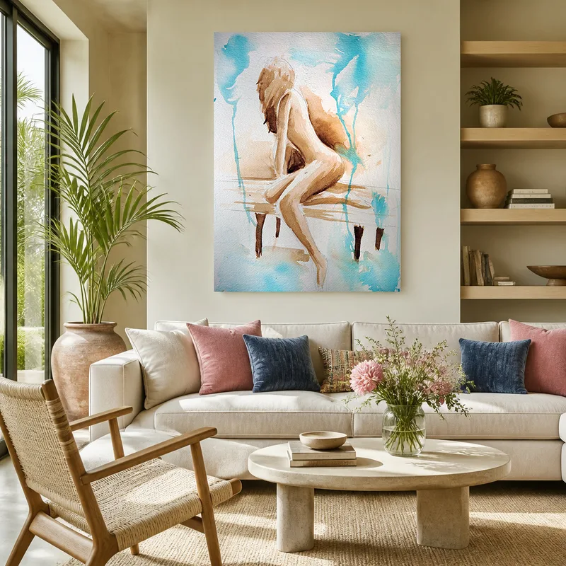 Toile artistique figure nue en aqua