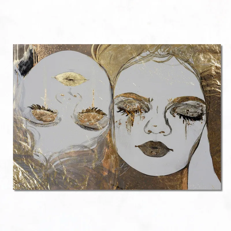 Stampa su canvas volti astratti oro e argento