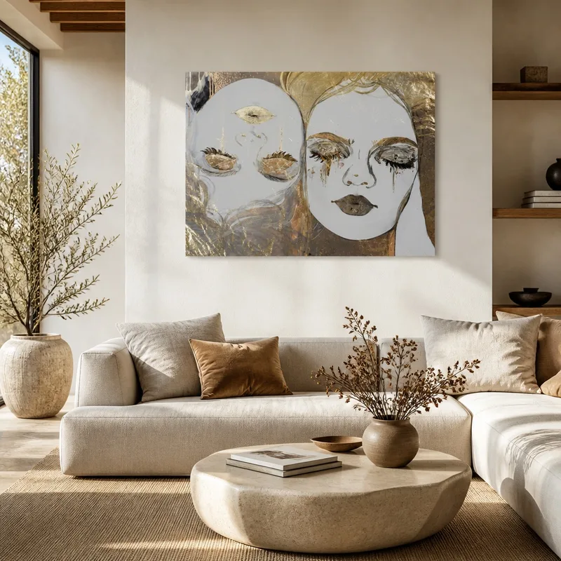 Stampa su canvas volti astratti oro e argento