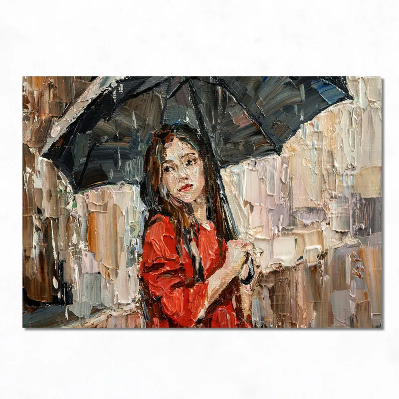 Girl with Red Dress and Umbrella canvas art print