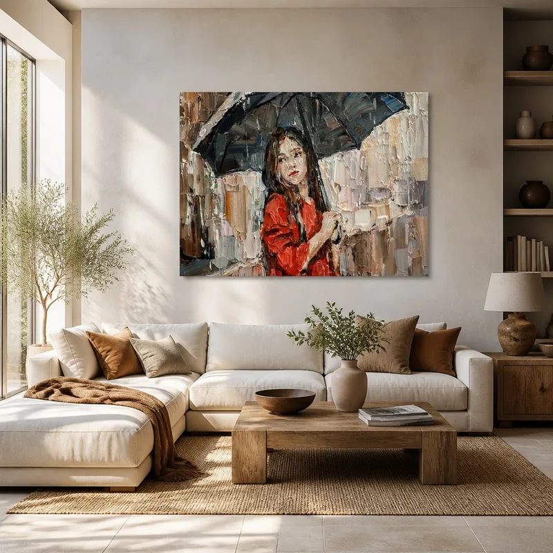 Girl with Red Dress and Umbrella canvas art print