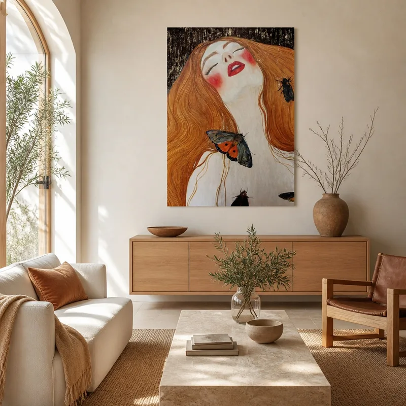 Donna dai Capelli Rossi con Farfalle quadro moderno su tela