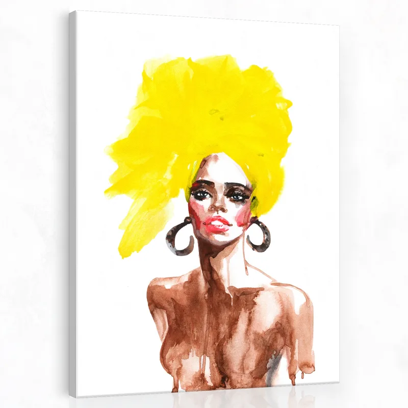Modelo afro amarillo cuadro en lienzo