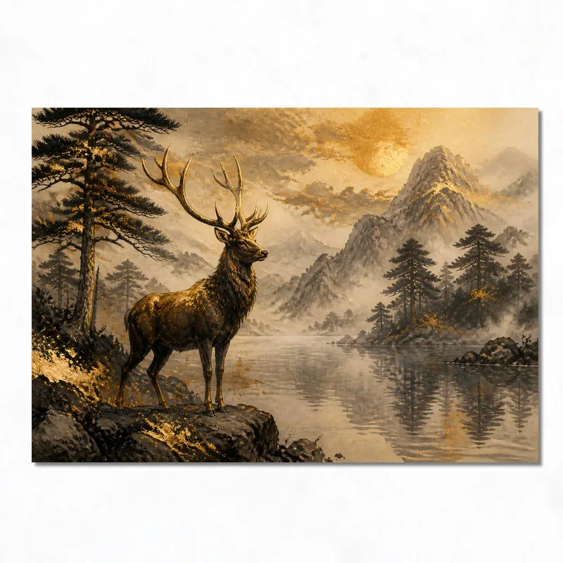 Majestätischer Hirsch in Ruhiger Landschaft drucken auf leinwand