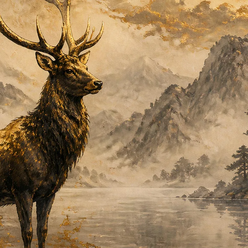 Majestätischer Hirsch in Ruhiger Landschaft drucken auf leinwand