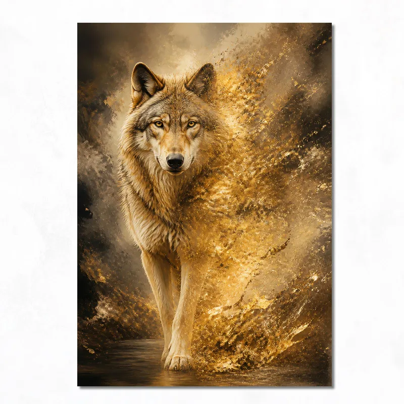 Lienzo artistico lobo dorado