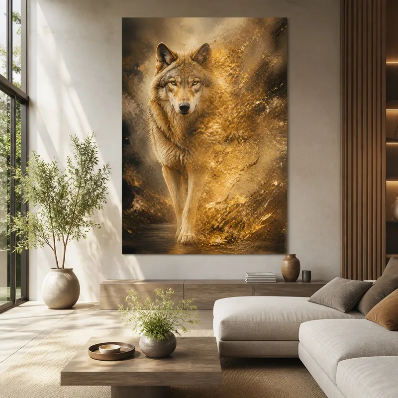 Lienzo artistico lobo dorado