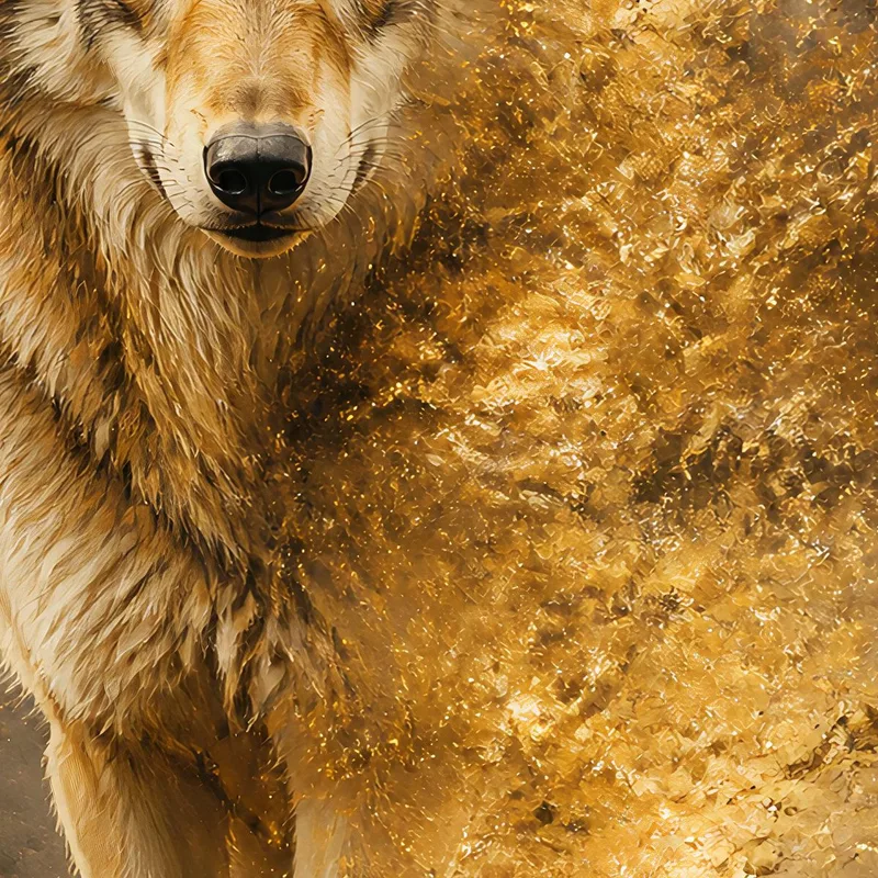 Lienzo artistico lobo dorado