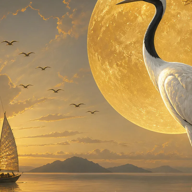 Crane by Full Moon canvas wall art