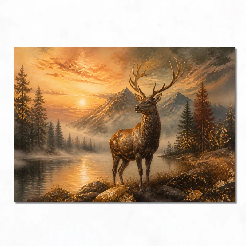 Leinwanddruck majestätischer hirsch in herbstlandschaft