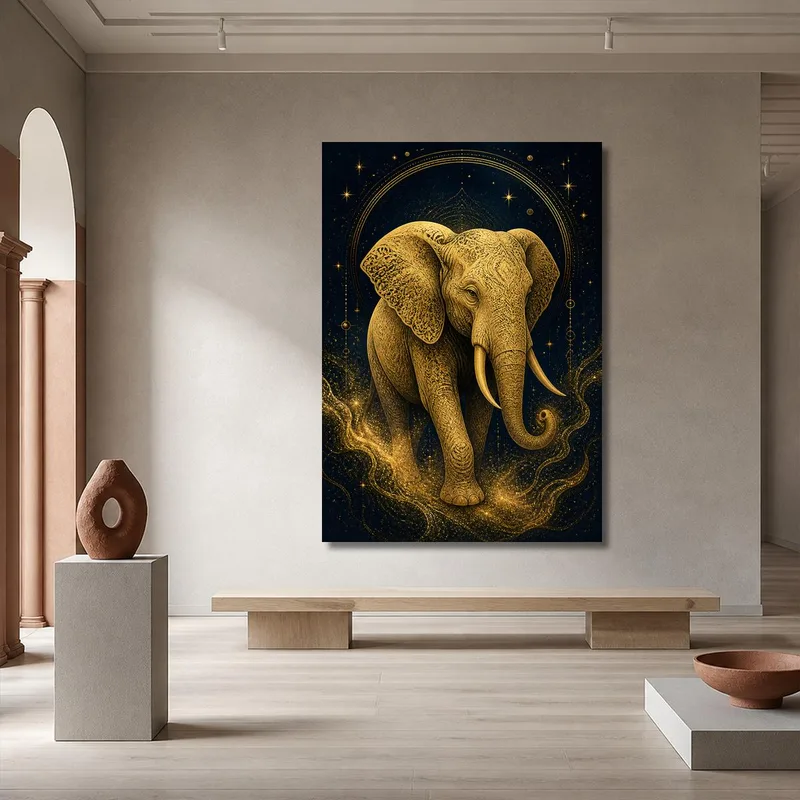 Élégant Éléphant Doré tableau moderne