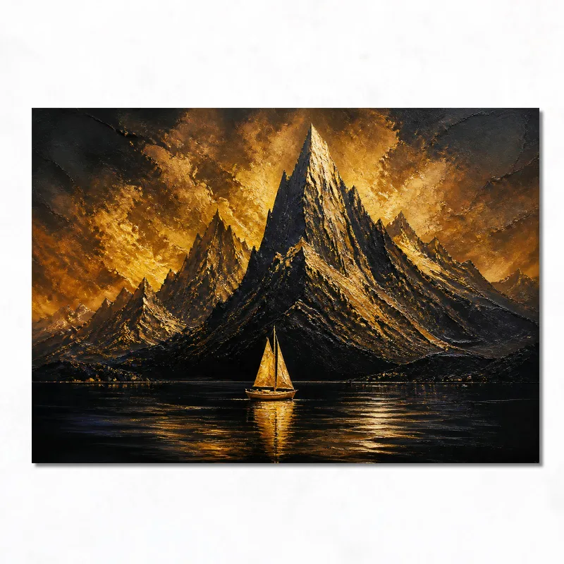 Kunstdruck goldene berglandschaft