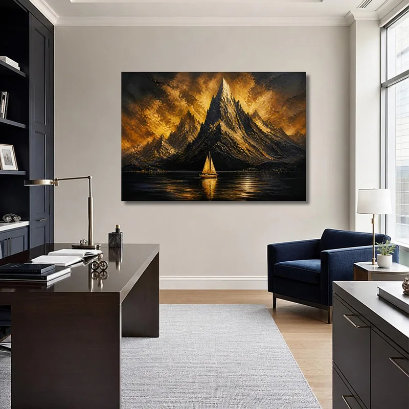 Kunstdruck goldene berglandschaft