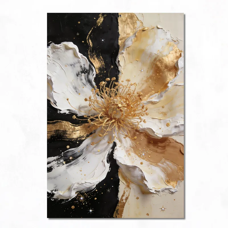 Fiore Oro e Bianco stampa su tela
