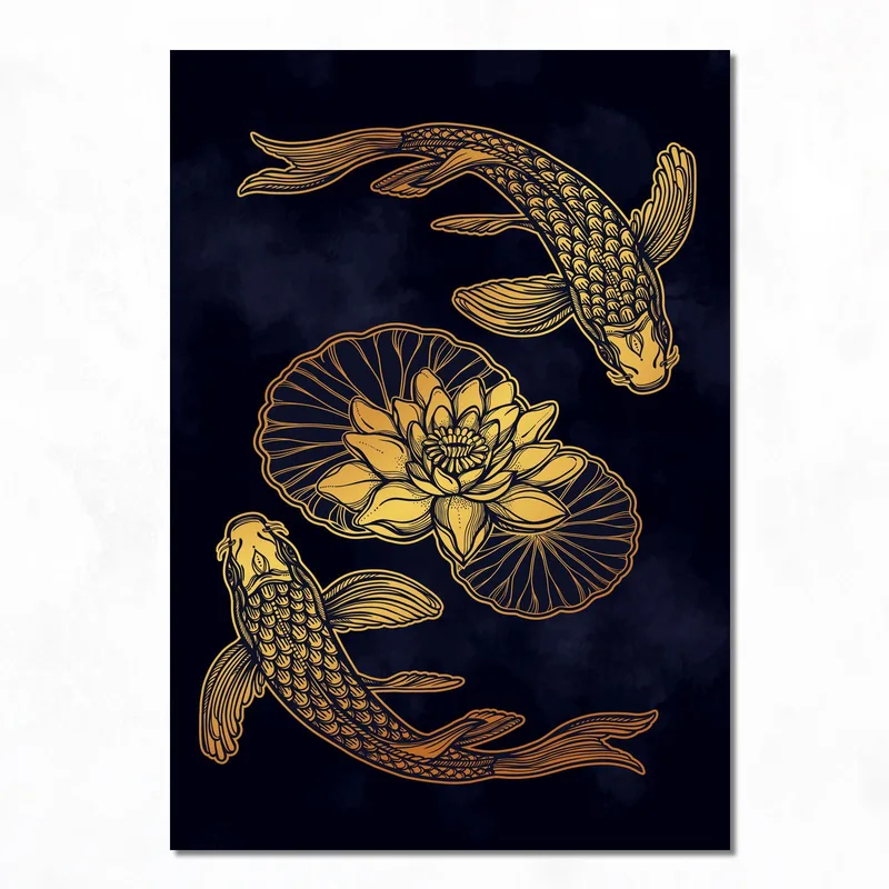 Stampa su canvas pesce koi e loto