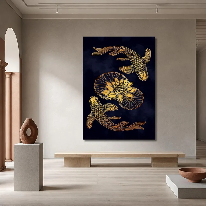 Stampa su canvas pesce koi e loto
