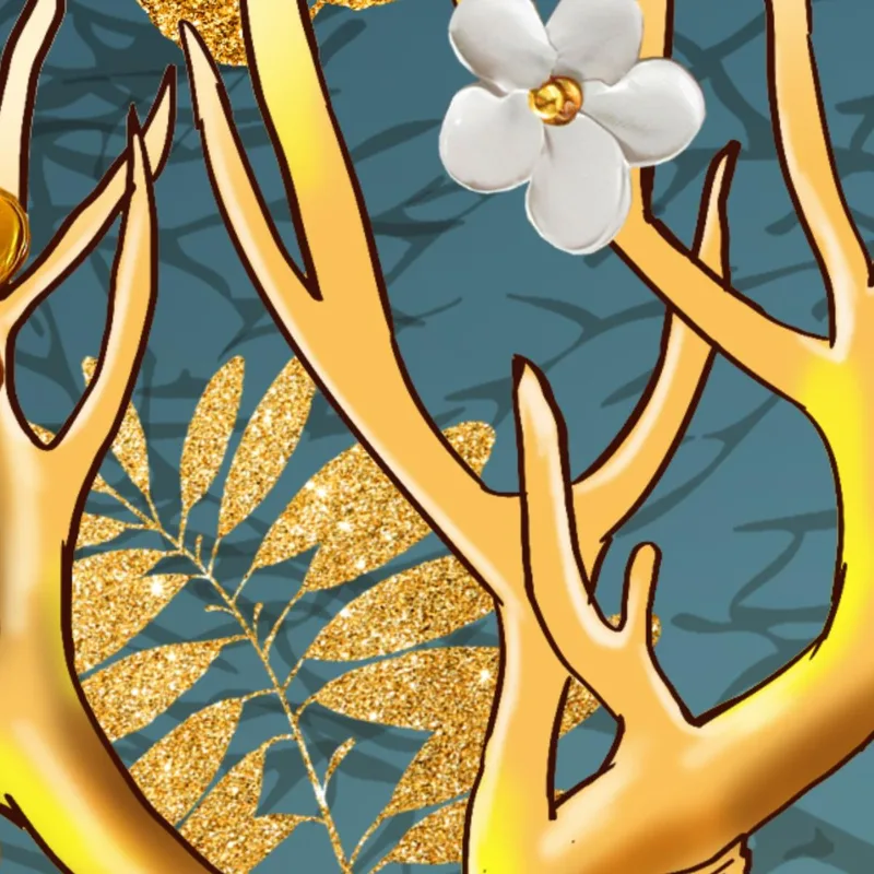 Ciervo dorado con cuernos florales cuadro moderno