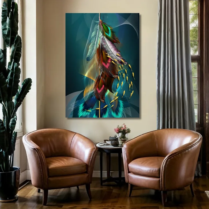 Toile artistique plume abstraite colorée