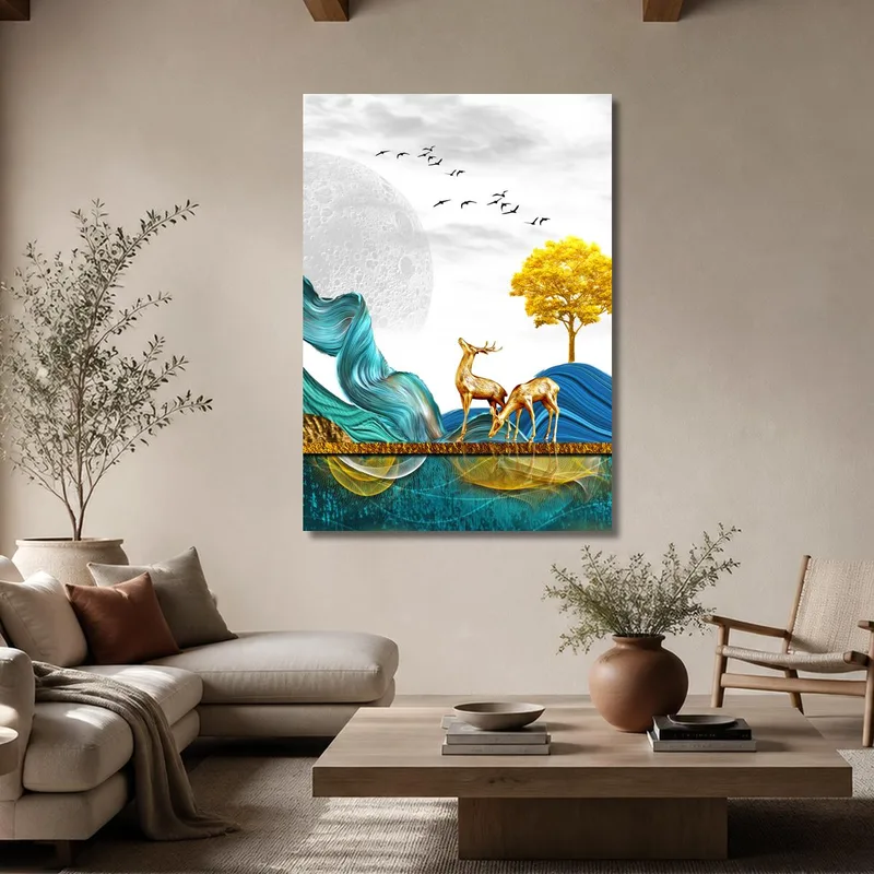 Cerf Doré dans un Paysage Éclairé par la Lune tableau sur toile