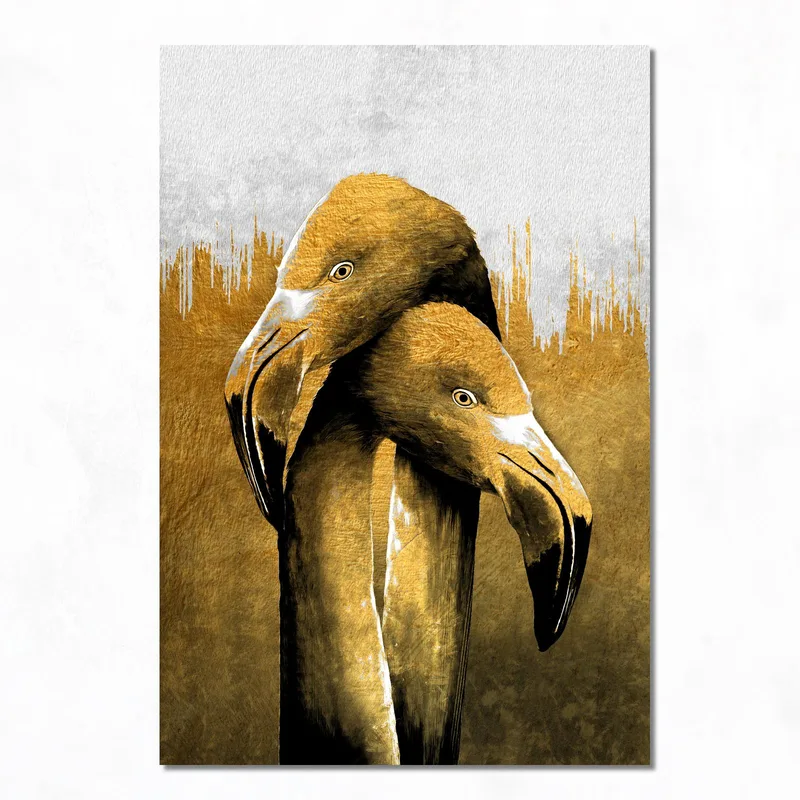 Flamants Roses Dorés tableau sur toile