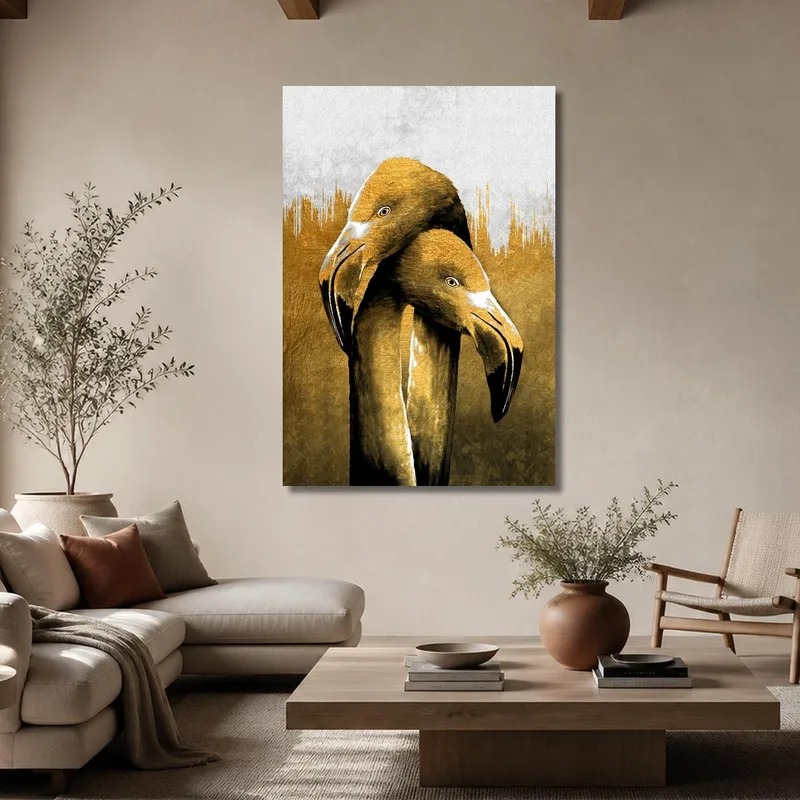 Flamants Roses Dorés tableau sur toile