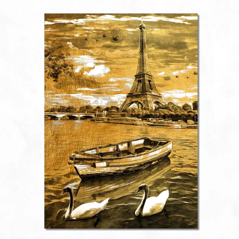 Eiffelturm mit Schwänen und Boot modernes wandbild