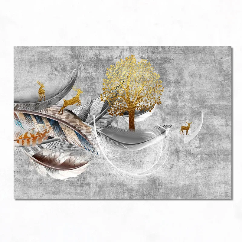 Arbre Doré avec Cerfs Sautants tableau sur toile