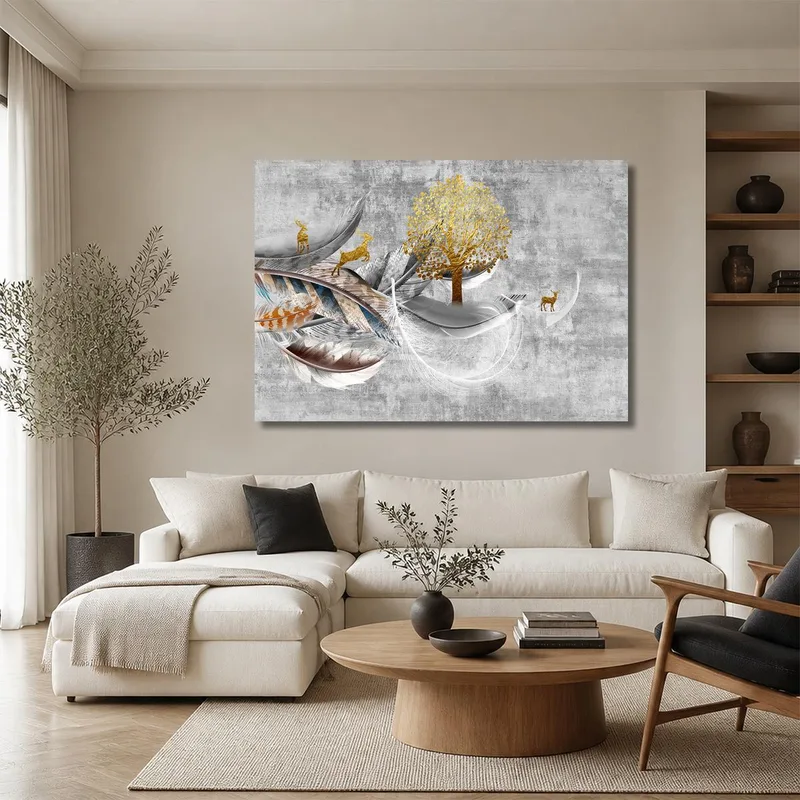 Arbre Doré avec Cerfs Sautants tableau sur toile