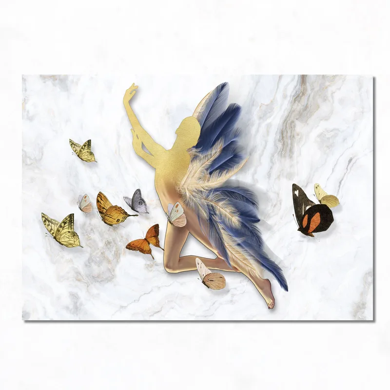 Silueta dorada con mariposas cuadro en lienzo