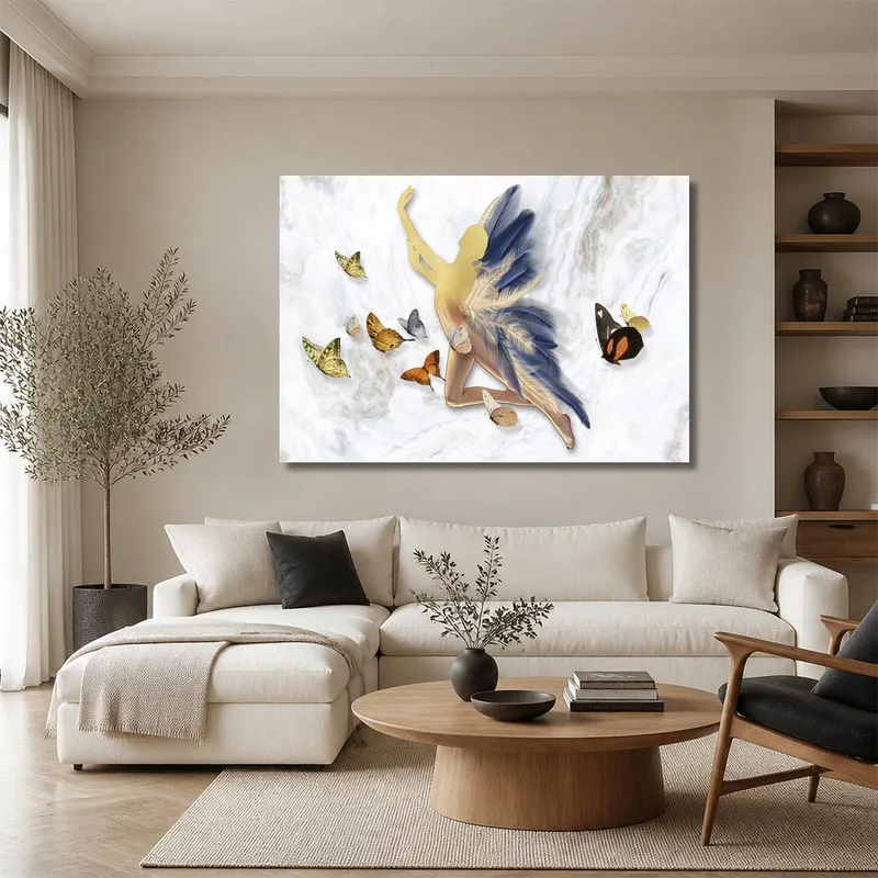 Silueta dorada con mariposas cuadro en lienzo