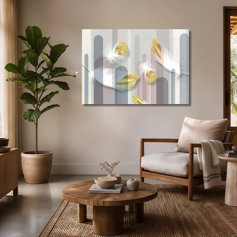 Stampa su canvas accenti eleganti di piume dorate