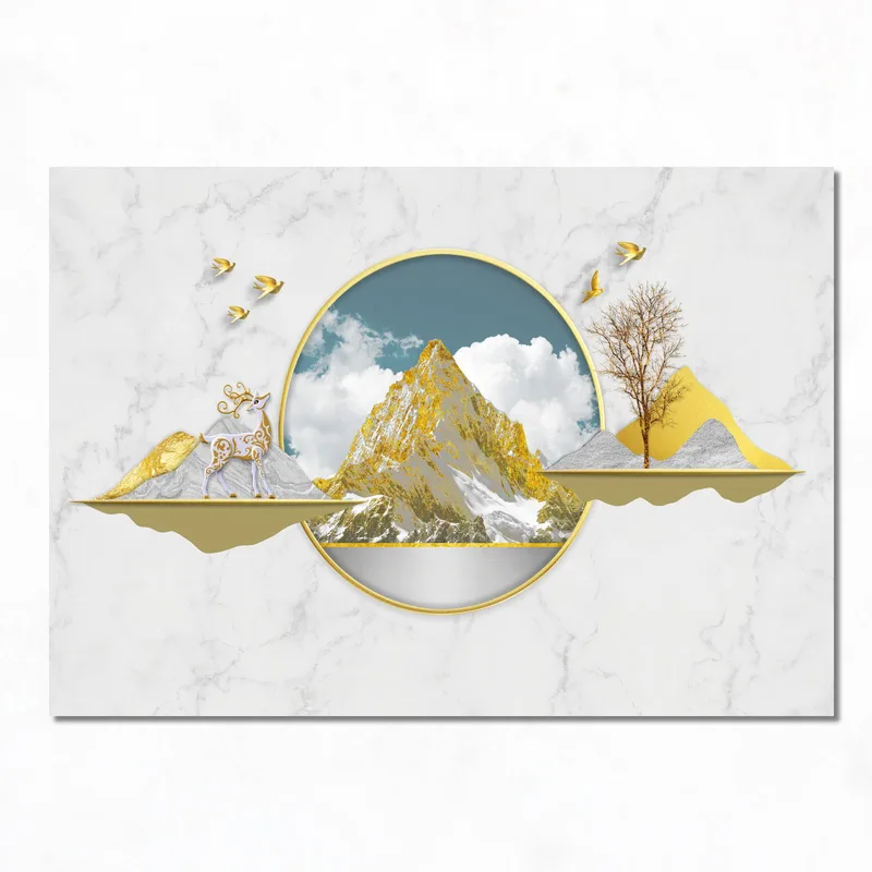 Lienzo artistico paisaje de montaña dorado