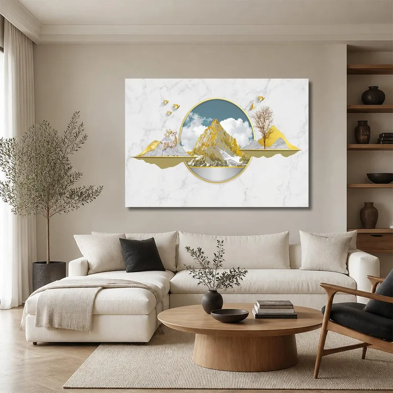 Lienzo artistico paisaje de montaña dorado